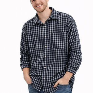 B.U.M. men's shirt VERY dark blue/white classic small check plaid Size XL,